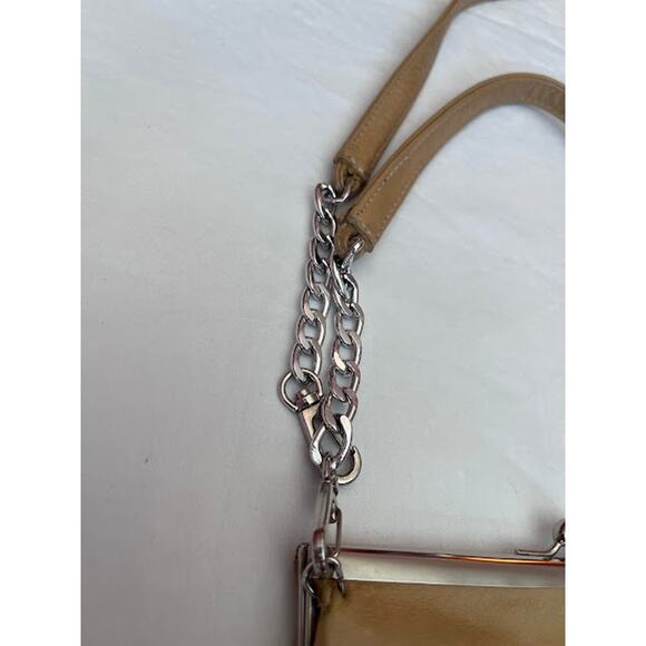 Tocca Crossbody Bag Tan Leather Bag Purse Two Removable Straps Metal Links VTG - Picture 6 of 9